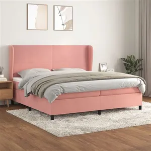 vidaXL Sommier à lattes de lit avec matelas Rose 200x200 cm Velours pas cher