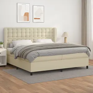 vidaXL Lit boxspring avec matelas Crème 200x200 cm simili-cuir pas cher