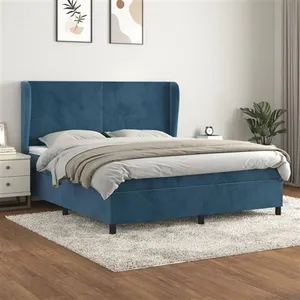vidaXL Sommier à lattes de lit et matelas Bleu foncé 160x200cm Velours pas cher