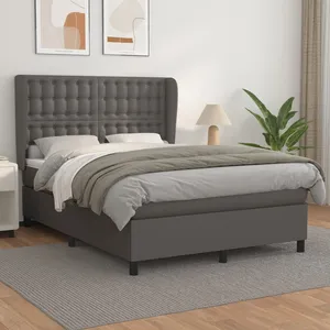 vidaXL Sommier à lattes de lit avec matelas Gris 140x200 cm Similicuir pas cher