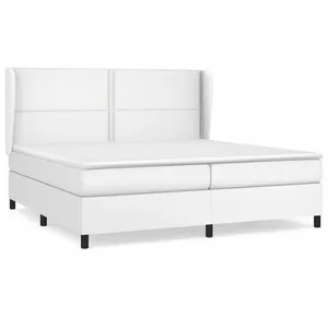 vidaXL Sommier à lattes de lit avec matelas Blanc 200x200cm Similicuir pas cher