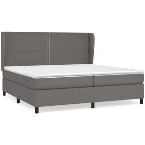 vidaXL Sommier à lattes de lit avec matelas Gris 200x200 cm Similicuir pas cher