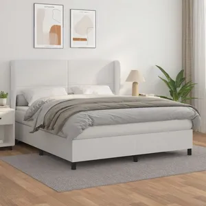 vidaXL Sommier à lattes de lit avec matelas Blanc 180x200cm Similicuir pas cher