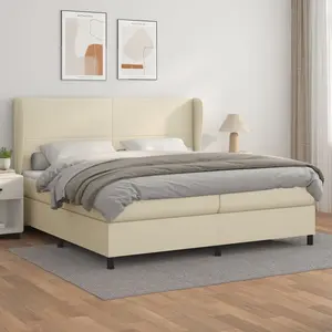 vidaXL Lit boxspring avec matelas Crème 200x200 cm simili-cuir pas cher