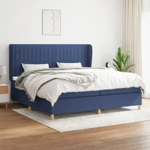 vidaXL Sommier à lattes de lit avec matelas Bleu 200x200 cm Tissu pas cher