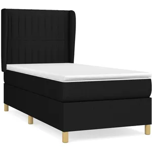 vidaXL Sommier à lattes de lit avec matelas Noir 90x200 cm Tissu pas cher