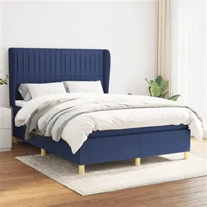 vidaXL Sommier à lattes de lit avec matelas Bleu 140x190 cm Tissu pas cher