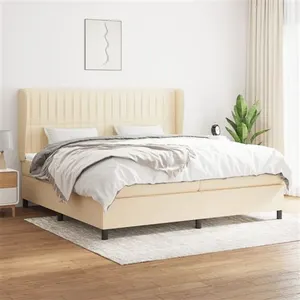 vidaXL Sommier à lattes de lit avec matelas Crème 200x200 cm Tissu pas cher