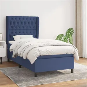 vidaXL Sommier à lattes de lit avec matelas Bleu 90x200 cm Tissu pas cher