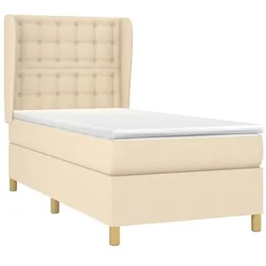 vidaXL Sommier à lattes de lit avec matelas Crème 90x200 cm Tissu pas cher