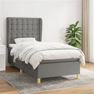 vidaXL Sommier à lattes de lit et matelas Gris foncé 90x190 cm Tissu pas cher