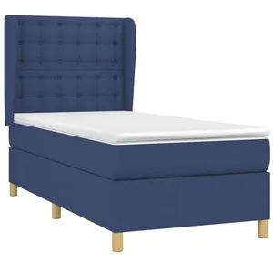 vidaXL Sommier à lattes de lit avec matelas Bleu 90x190 cm Tissu pas cher