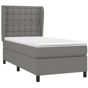vidaXL Sommier à lattes de lit avec matelas Gris foncé 100x200cm Tissu pas cher