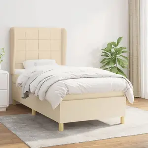 vidaXL Sommier à lattes de lit avec matelas Crème 100x200 cm Tissu pas cher
