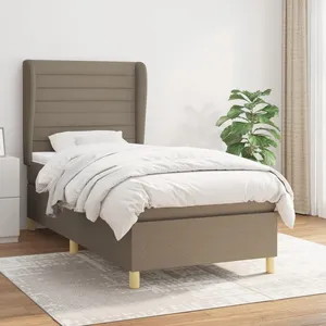 vidaXL Sommier à lattes de lit avec matelas Taupe 90x190 cm Tissu pas cher