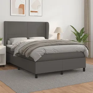 vidaXL Sommier à lattes de lit avec matelas Gris 140x200 cm Similicuir pas cher