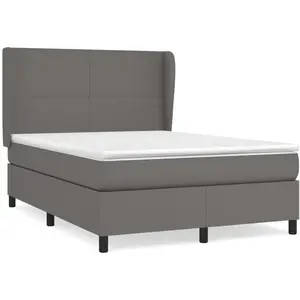 vidaXL Sommier à lattes de lit avec matelas Gris 140x190 cm Similicuir pas cher