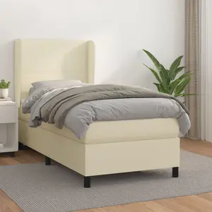 vidaXL Lit boxspring avec matelas Crème 100x200 cm simili-cuir pas cher