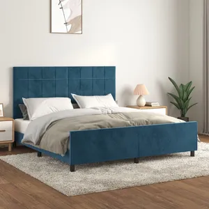 vidaXL Cadre de lit avec tête de lit Bleu foncé 160x200 cm Velours pas cher