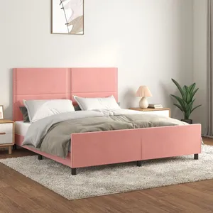 vidaXL Cadre de lit avec tête de lit Rose 180x200 cm Velours pas cher