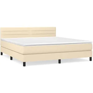 vidaXL Sommier à lattes de lit avec matelas Crème 180x200 cm Tissu pas cher
