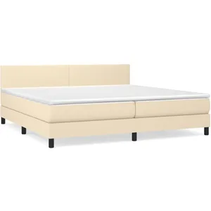 vidaXL Sommier à lattes de lit avec matelas Crème 200x200 cm Tissu
