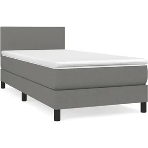vidaXL Sommier à lattes de lit avec matelas Gris foncé 90x200 cm Tissu pas cher