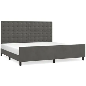 vidaXL Cadre de lit avec tête de lit Gris foncé 200x200 cm Velours pas cher