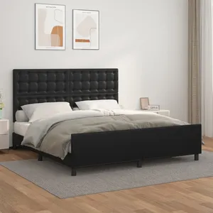 vidaXL Cadre de lit avec tête de lit Noir 160x200 cm Similicuir pas cher