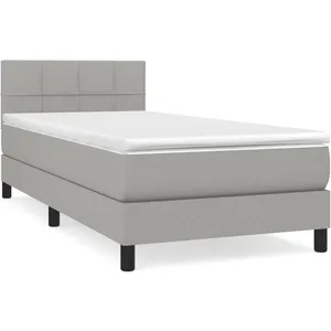 vidaXL Sommier à lattes de lit avec matelas Gris clair 90x200 cm Tissu pas cher