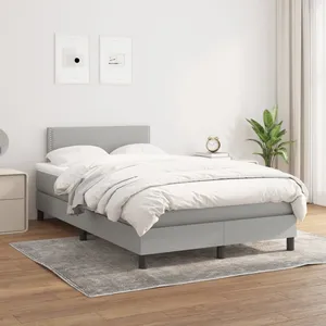 vidaXL Sommier à lattes de lit avec matelas Gris clair 120x200cm Tissu pas cher