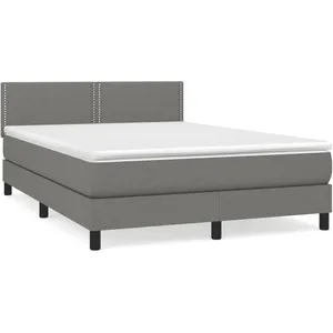 vidaXL Sommier à lattes de lit avec matelas Gris foncé 140x200cm Tissu pas cher