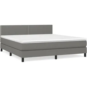 vidaXL Sommier à lattes de lit avec matelas Gris foncé 180x200cm Tissu pas cher