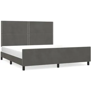 vidaXL Cadre de lit avec tête de lit Gris foncé 160x200 cm Velours pas cher