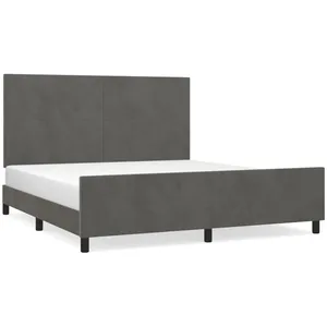 vidaXL Cadre de lit avec tête de lit Gris foncé 160x200 cm Velours pas cher
