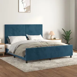 vidaXL Cadre de lit avec tête de lit Bleu foncé 160x200 cm Velours pas cher