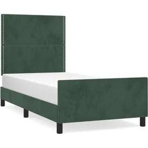 vidaXL Cadre de lit avec tête de lit Vert foncé 100x200 cm Velours pas cher