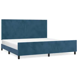 vidaXL Cadre de lit avec tête de lit Bleu foncé 200x200 cm Velours pas cher