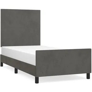 vidaXL Cadre de lit avec tête de lit Gris foncé 90x190 cm Velours pas cher