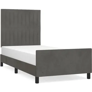 vidaXL Cadre de lit avec tête de lit Gris foncé 100x200 cm Velours pas cher