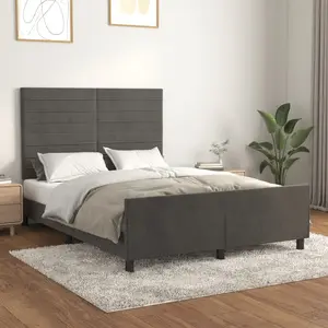 vidaXL Cadre de lit avec tête de lit Gris foncé 140x190 cm Velours pas cher