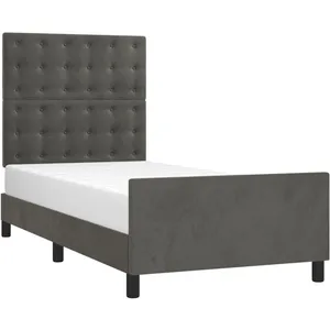 vidaXL Cadre de lit avec tête de lit Gris foncé 90x190 cm Velours pas cher
