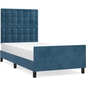 vidaXL Cadre de lit avec tête de lit Bleu foncé 90x200 cm Velours pas cher