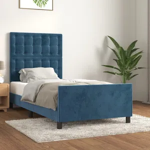 vidaXL Cadre de lit avec tête de lit Bleu foncé 100x200 cm Velours pas cher