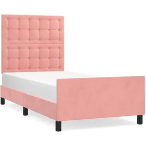 vidaXL Cadre de lit avec tête de lit Rose 90x200 cm Velours pas cher