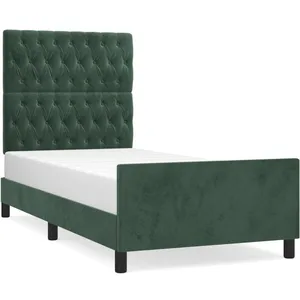 vidaXL Cadre de lit avec tête de lit Vert foncé 100x200 cm Velours pas cher
