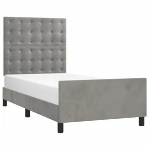 vidaXL Cadre de lit avec tête de lit Gris clair 90x190 cm Velours pas cher