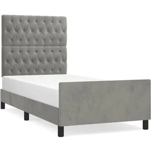 vidaXL Cadre de lit avec tête de lit Gris clair 90x200 cm Velours pas cher