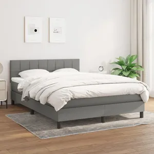 vidaXL Sommier à lattes de lit avec matelas Gris foncé 140x200cm Tissu pas cher