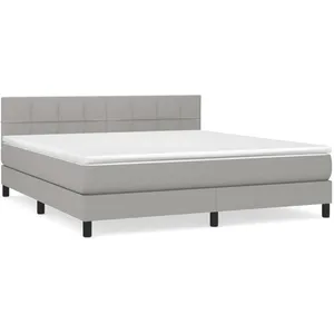 vidaXL Sommier à lattes de lit avec matelas Gris clair 160x200cm Tissu pas cher